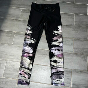 Terez x Peloton Black Colorful Spell Out Athletic Leggings, Women’s Size Small